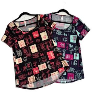 Lot of 2 LuLaRoe Disney Toy Story Irma Tunics Womens SZ M Blue & Black Long Tops